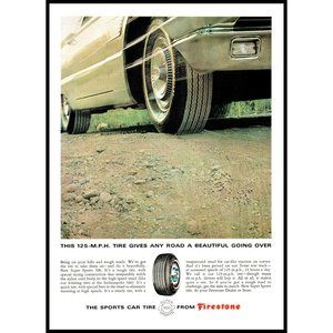 1965 Firestone Tires Super Sports 500 Tire Vintage Print Ad Dirt Road Wall Art